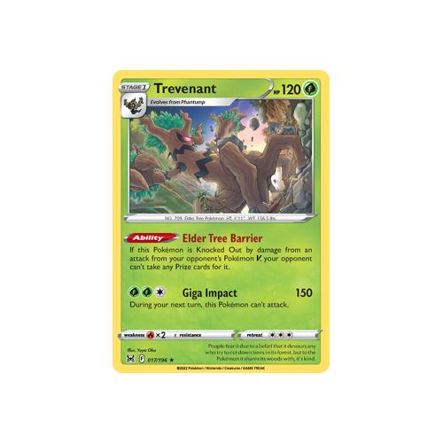 Trevenant 017/196 Holo Rare Lost Origin Single