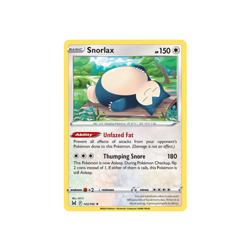 Snorlax 143/196 Holo Rare Lost Origin Single