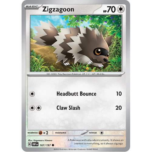 Zigzagoon 167/197 Common Scarlet & Violet Obsidian Flames Card