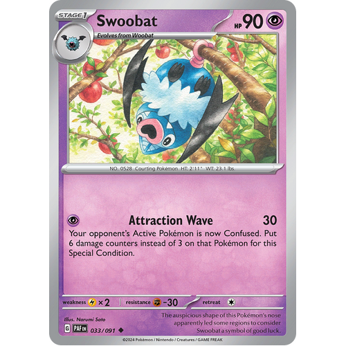 Swoobat 033/091 Uncommon Scarlet & Violet Paldean Fates Single Card