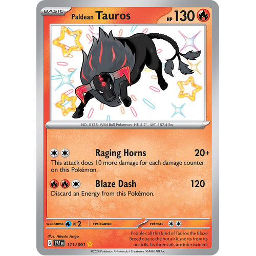 Paldean Tauros 111/091 Shiny Rare Scarlet & Violet Paldean Fates Single Card