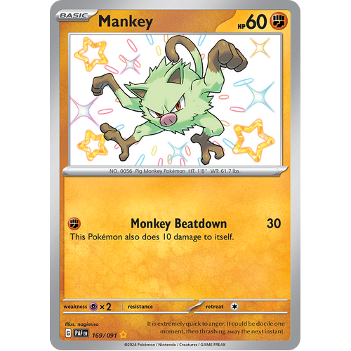 Mankey 169/091 Shiny Rare Scarlet & Violet Paldean Fates Single Card