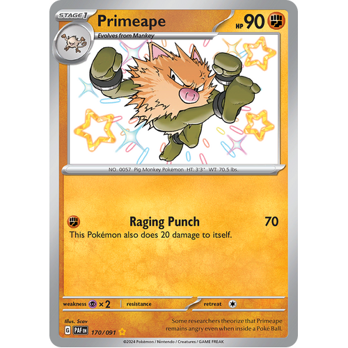 Primeape 170/091 Shiny Rare Scarlet & Violet Paldean Fates Single Card