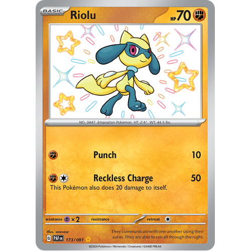 Riolu 173/091 Shiny Rare Scarlet & Violet Paldean Fates Single Card