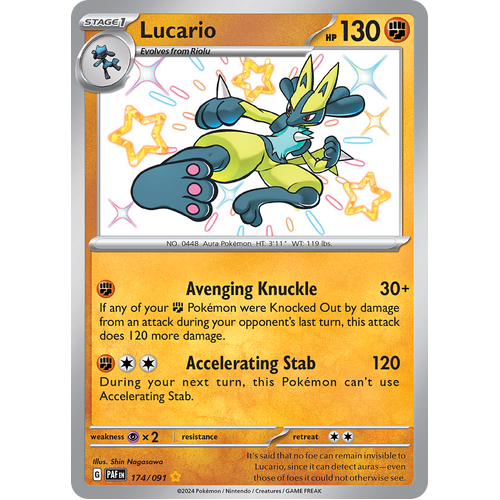 Lucario 174/091 Shiny Rare Scarlet & Violet Paldean Fates Single Card