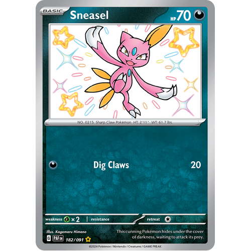 Sneasel 182/091 Shiny Rare Scarlet & Violet Paldean Fates Single Card