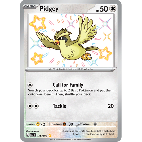 Pidgey 196/091 Shiny Rare Scarlet & Violet Paldean Fates Single Card