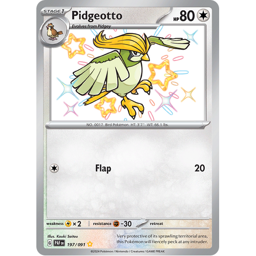 Pidgeotto 197/091 Shiny Rare Scarlet & Violet Paldean Fates Single Card