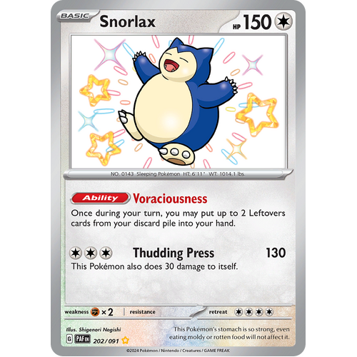 Snorlax 202/091 Shiny Rare Scarlet & Violet Paldean Fates Single Card