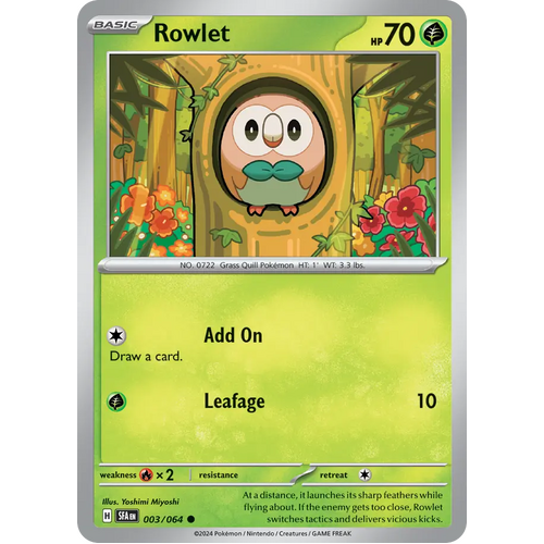 Rowlet  003/064 Common Scarlet & Violet Shrouded Fable Pokemon Card