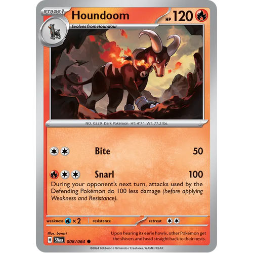 Houndoom  008/064 Common Scarlet & Violet Shrouded Fable Pokemon Card