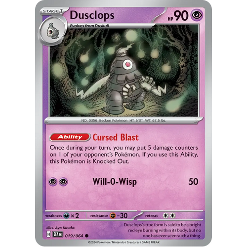 Dusclops  019/064 Common Scarlet & Violet Shrouded Fable Pokemon Card