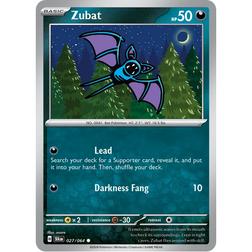 Zubat  027/064 Common Scarlet & Violet Shrouded Fable Pokemon Card