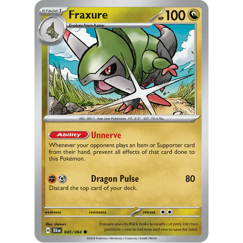 Fraxure  045/064 Common Scarlet & Violet Shrouded Fable Pokemon Card