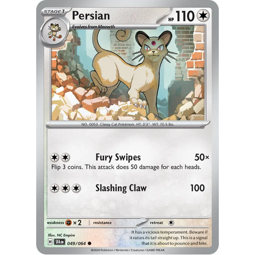 Persian  049/064 Common Scarlet & Violet Shrouded Fable Pokemon Card