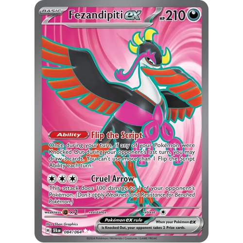 Fezandipiti ex  084/064 Ultra Rare Scarlet & Violet Shrouded Fable Pokemon Card