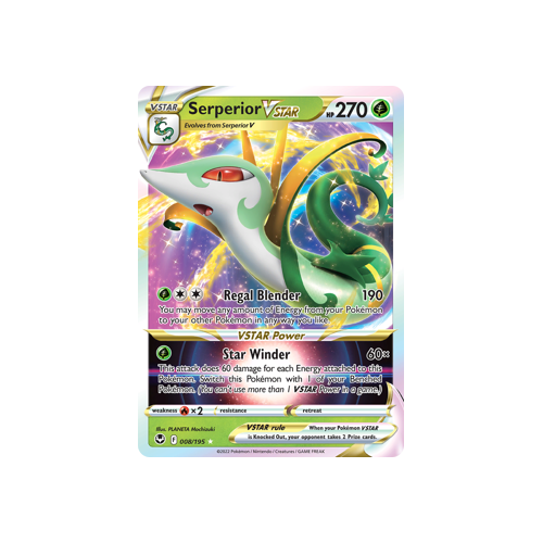 Serperior VSTAR 008/195 Ultra Rare Silver Tempest Pokemon Card Single