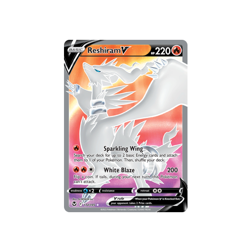 Reshiram V (Full Art) 172/195 Ultra Rare Silver Tempest Pokemon Card Single