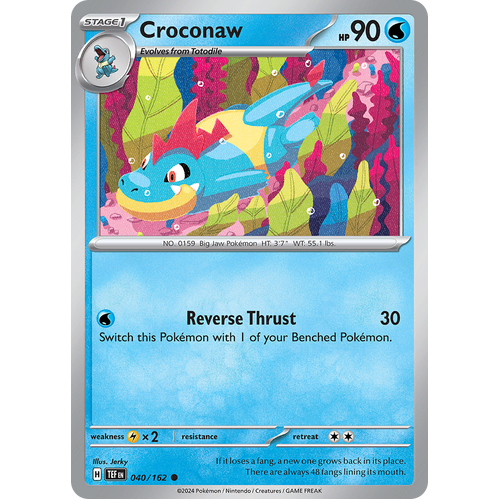 Croconaw 040/162 Common Scarlet & Violet Temporal Forces Near Mint Pokemon Card