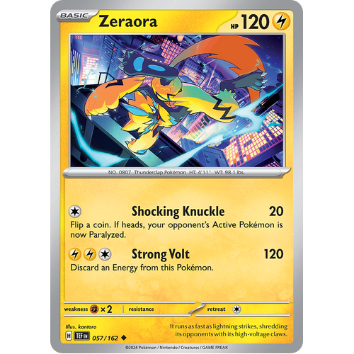 Zeraora 057/162 Uncommon Scarlet & Violet Temporal Forces Near Mint Pokemon Card