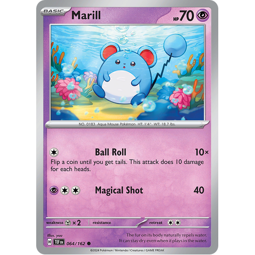 Marill 064/162 Common Scarlet & Violet Temporal Forces Near Mint Pokemon Card