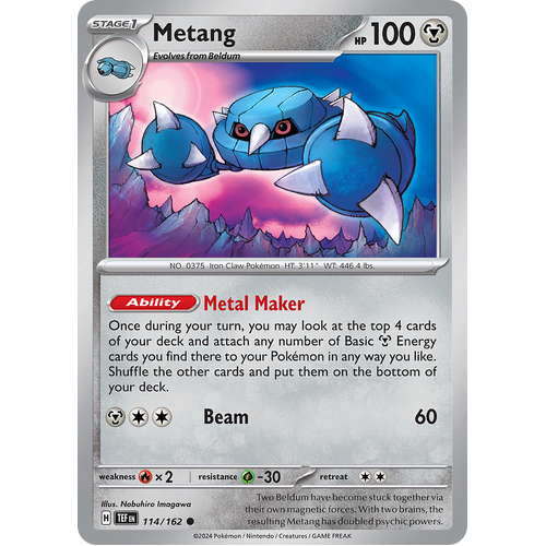 Metang 114/162 Common Scarlet & Violet Temporal Forces Near Mint Pokemon Card