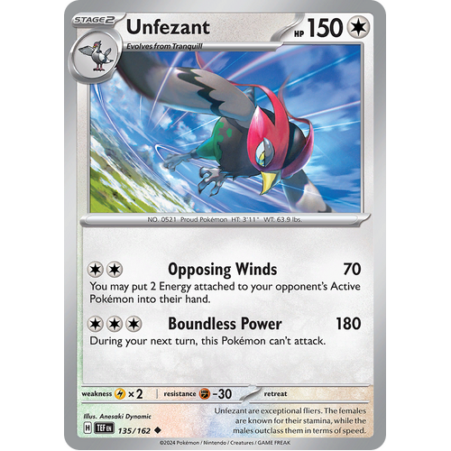 Unfezant 135/162 Uncommon Scarlet & Violet Temporal Forces Near Mint Pokemon Card