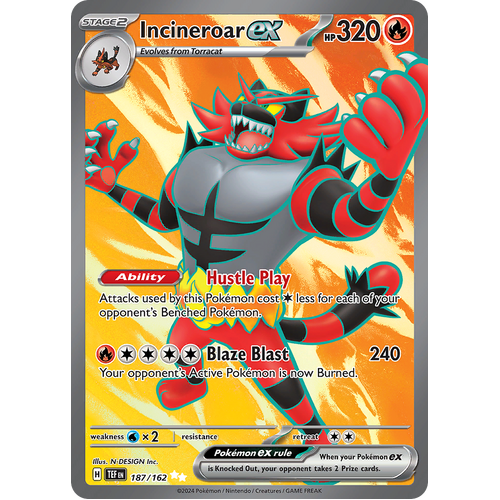 Incineroar ex 187/162 Ultra Rare Scarlet & Violet Temporal Forces Near Mint Pokemon Card