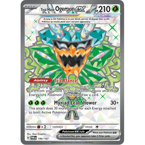 Teal Mask Ogerpon ex  190/167 Ultra Rare Scarlet & Violet Twilight Masquerade Pokemon Card